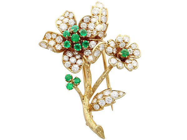 Vintage Emerald Brooch with Diamonds