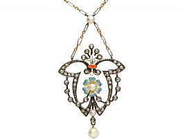 0.55ct Diamond, Pearl and Enamel, 12ct Yellow Gold and Silver Pendant - Antique Victorian