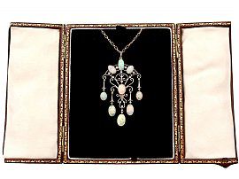 11.70 ct Opal and 0.30 ct Diamond, 15 ct Yellow Gold Pendant - Arts and Crafts - Antique Circa 1910