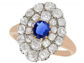 0.45 ct Sapphire and 2.76 ct Diamond, 18 ct Rose Gold Cluster Ring - Antique Circa 1900