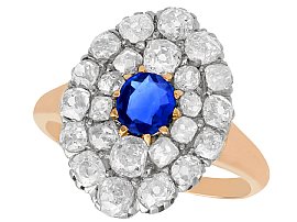 0.45 ct Sapphire and 2.76 ct Diamond, 18 ct Rose Gold Cluster Ring - Antique Circa 1900