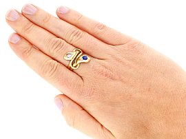 Edwardian Snake Ring in Gold Wearing