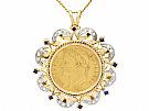 0.16ct Sapphire and 0.40ct Diamond, 18ct Yellow Gold and 22ct Gold Coin Pendant / Brooch - Antique French Circa 1890