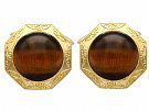 15.46 ct Tigers Eye and 14 ct Yellow Gold Cufflinks -  Vintage Circa 1940