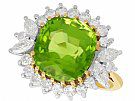 7.80 ct Peridot and 1.36 ct Diamond, 18 ct Yellow Gold Cluster Ring - Antique Circa 1935