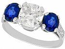 1.62ct Sapphire and 1.86ct Diamond, Platinum Trilogy Ring - Antique and Contemporary