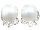 Cultured Pearl and 1.10ct Diamond, Platinum Clip On Earrings - Antique Circa 1930