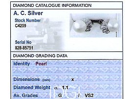 Cultured Pearl and Diamond Earrings Grading Card
