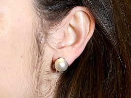Cultured Pearl and Diamond Earrings Wearing
