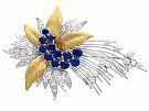 1.60ct Sapphire and 1.12ct Diamond, 18ct Yellow Gold Spray Brooch - Vintage 1991