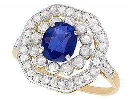 1.02 ct Sapphire and 0.62 ct Diamond, 10 ct Yellow Gold Cluster Ring - Antique Circa 1910