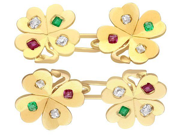Gemstone Four Leaf Clover Cufflinks Gold
