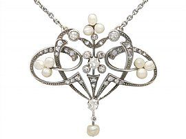 Natural Pearl and 0.94 ct Diamond, 9 ct Yellow Gold Pendant - Antique Victorian