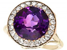 3.32ct Amethyst and 0.80ct Diamond, 14ct and 9ct Yellow Gold Dress Ring - Antique Circa 1930