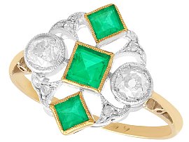 0.55 ct Emerald and 0.54 ct Diamond, 18 ct Yellow Gold Dress Ring - Art Deco - Antique Circa 1920