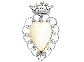 5.95 ct Opal and 0.35 ct Diamond, Platinum Brooch - Antique Victorian