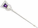 1.71ct Amethyst, 1.90ct Diamond and Pearl, 18 ct Yellow Gold Thistle Pin Brooch - Antique Circa 1920
