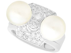 Cultured Pearl and 0.52ct Diamond, 18 ct White Gold Dress Ring - Art Deco - Vintage French Circa 1940