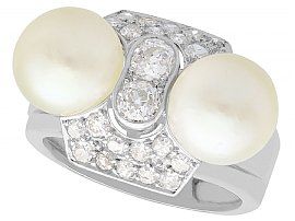 Art Deco Pearl Ring with Diamonds