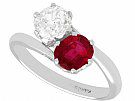 1.35 ct Ruby and 0.97 ct Diamond, 18 ct White Gold Twist Ring - French Antique Circa 1920