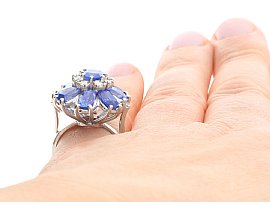 Blue Sapphire and Diamond Ring on hand