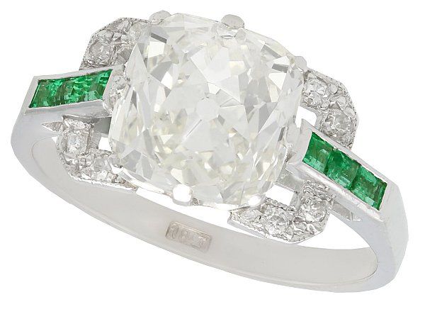 Old European Cut Diamond Ring with Emeralds