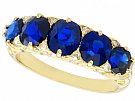 3.15 ct Basaltic Sapphire and Diamond, 15 ct Yellow Gold Five Stone Ring - Antique Circa 1910