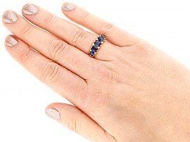 Antique 5 Stone Sapphire Ring Wearing 
