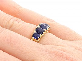 Antique 5 Stone Sapphire Ring Wearing Side On 
