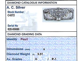 Pearl and Diamond Art Deco Brooch Grading Card