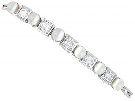 1.38ct Diamond and Cultured Pearl, 15ct White Gold Bracelet - Antique Circa 1930