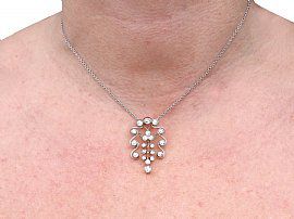 Edwardian Diamond Pendant Necklace on Neck