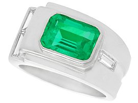 1.80ct Colombian Emerald and 0.43ct Diamond, Platinum Dress Ring - Art Deco - Antique Circa 1930