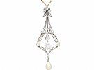 Natural Saltwater Pearl and 3.99ct Diamond, 18ct Yellow Gold Pendant - Antique Circa 1900