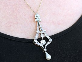 Wearing Large Antique Diamond and Pearl Pendant