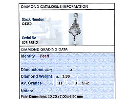 Grading Card Large Antique Diamond and Pearl Pendant