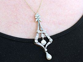 Large Antique Diamond and Pearl Pendant