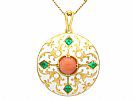 0.55ct Emerald, Coral and Enamel, 18 ct Yellow Gold Locket - Antique Victorian (Circa 1880)