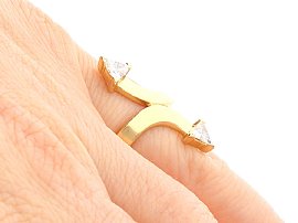 Vintage Trillion Cut Diamond Ring Wearing 