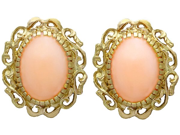 Vintage Pink Coral Earrings Gold