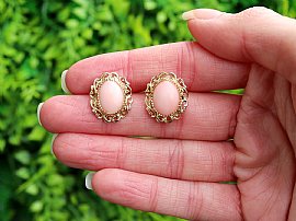 Gold and Coral Stud Earrings 
