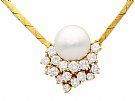 Cultured Pearl and 1.75 ct Diamond, 14ct Yellow Gold Necklace - Vintage Circa 1960