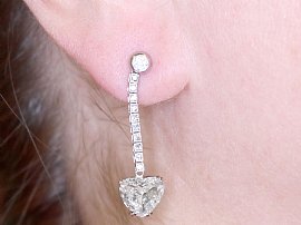 Vintage Heart Shaped Diamond Drop Earrings Wearing
