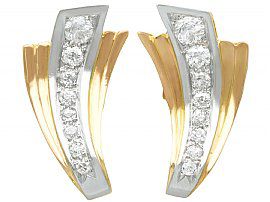 4.06ct Diamond and 18ct Yellow Gold Earrings - Art Deco - Vintage French Circa 1940