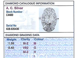 Old European Cut Diamond Platinum Ring Grading Card