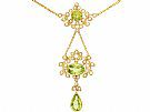 3.43 ct Peridot and Seed Pearl, 15 ct Yellow Gold Necklace - Antique Circa 1920