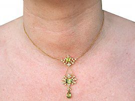 Gold Peridot Necklace Antique Wearing