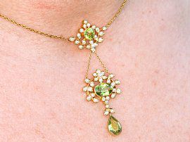 Gold Peridot Necklace Antique Wearing Neck