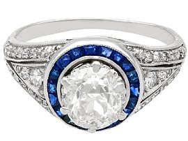 Platinum Antique Diamond Ring with Sapphire Halo
