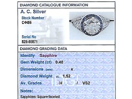 Antique Diamond Ring with Sapphire Halo Grading Card